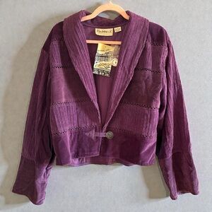 NWT Vintage Flashback Purple Corduroy Cropped Chore Jacket Single Button Sz L